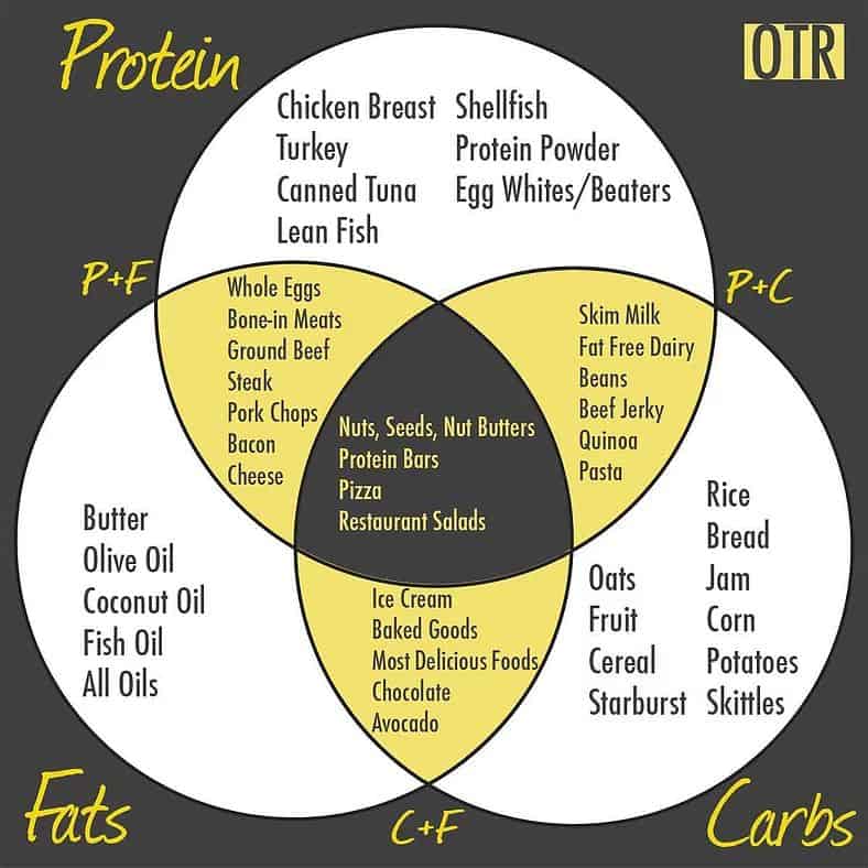 Carbs, Fats, Protein venn diagram